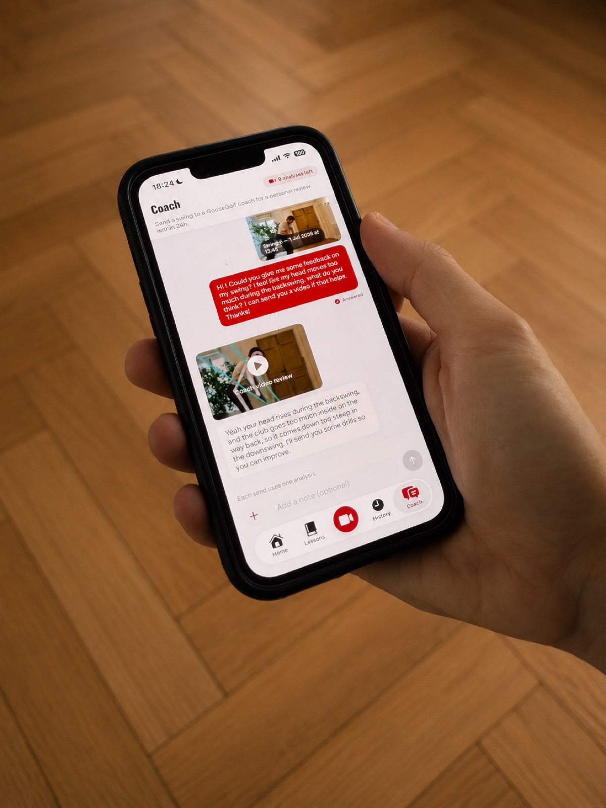 A coach's video review inside the app